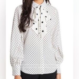 Riley & Rae White Blouse with Black Polka Dots and Bow Tie